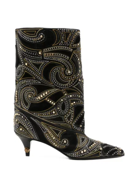 Cizme scurte Versace din piele cu tepi negru