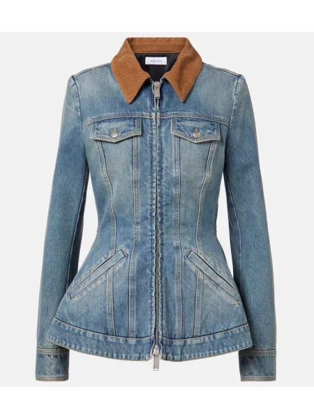 Cu peplum geacă de blugi Alexander Mcqueen de catifea cord albastru