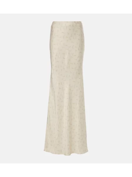 Fusta maxi Rotate din satin cu imagine alb
