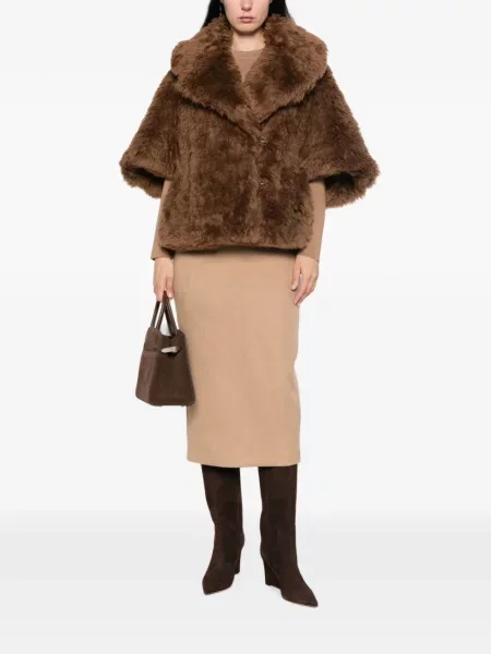 Geacă Max Mara cu două rânduri de nasturi cu blană maro