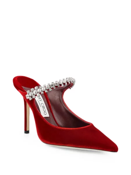 Papuci tip mules Jimmy Choo de catifea roșu
