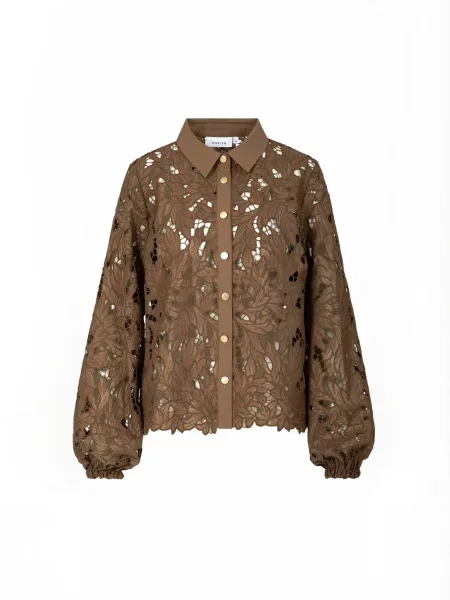 Coster Copenhagen Tričko Lace hnědá