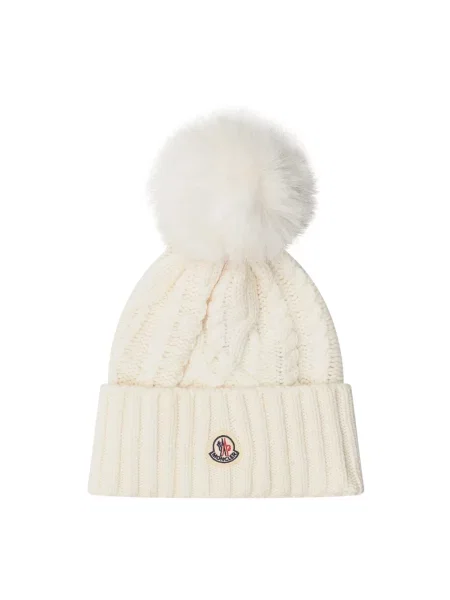 Czapka Moncler wełniana z pomponem biała