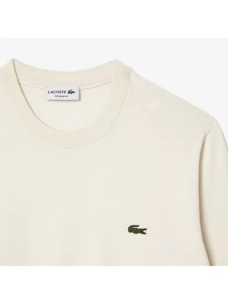 Lacoste Monochromatyczny Sweter Z Okrągłym Dekoltem biały
