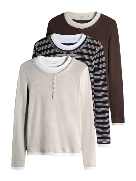 The Set Tricou bej amestecat / maro închis / negru alb
