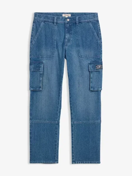 Jeansy o kroju relaxed fit straight z cargo niebieskie
