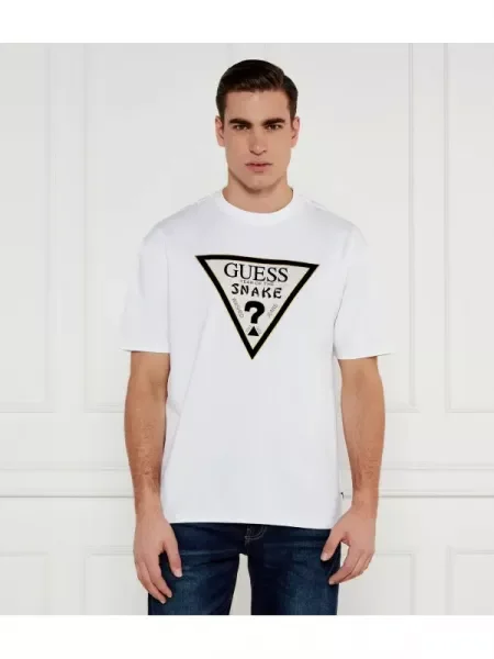 GUESS Tricou SNAKE | Oversize fit alb