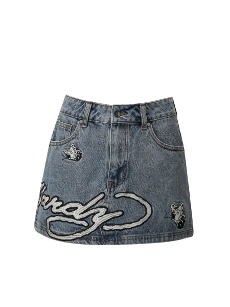 Ed Hardy Fustă Wasser Schmetterling denim albastru