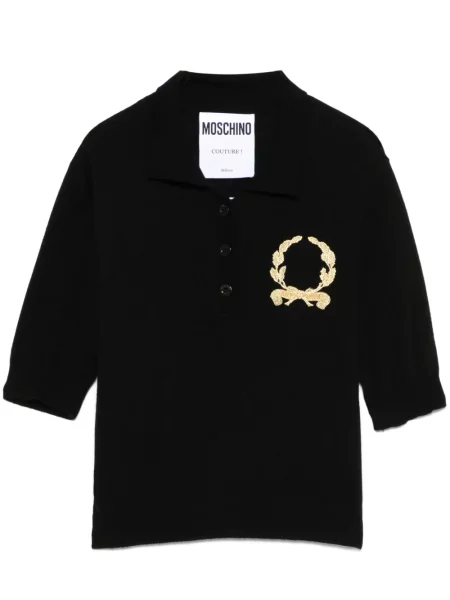 Polo Moschino cu broderie negru