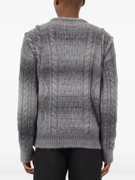 Haftowany sweter Roberto Cavalli z okrągłym dekoltem szary