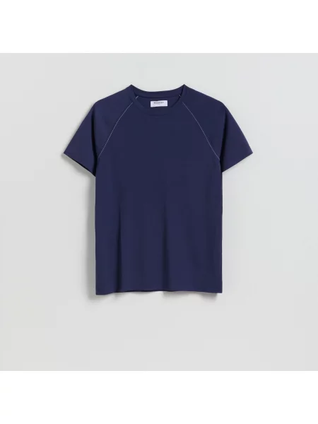 Reserved Tričko slim fit s viskózou tmavomodrá