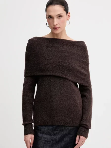 Hoss Intropia sweter z dodatkiem wełny brązowy