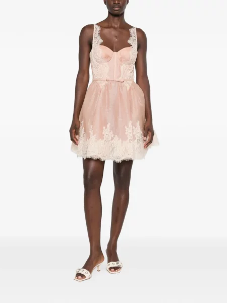 Cu centură rochie mini Zimmermann din dantelă roz