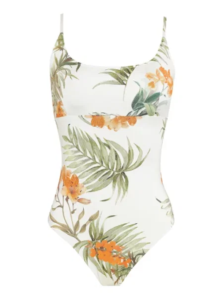 Costum de baie Brigitte cu model floral cu imagine alb