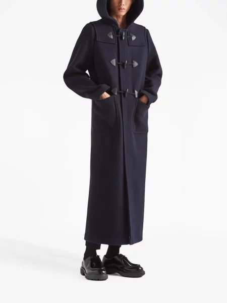 Vilnonis duffle paltas Prada dvieiliai juoda