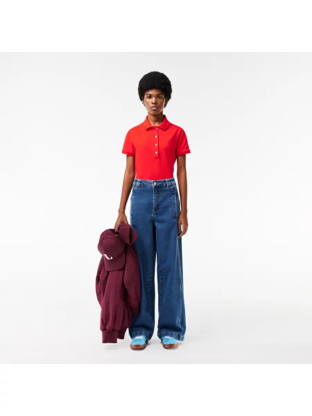 Lacoste Koszulka Polo Z Elastycznej Piki Bawełnianej Slim Fit czerwona