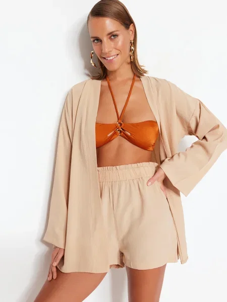 Trendyol Costum cu pantaloni bej maro