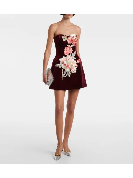 Rochie Leo Lin de catifea cu model floral bordo