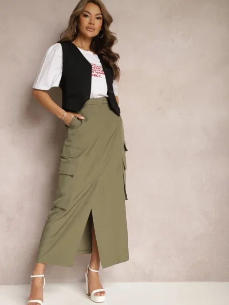 Fustă Other cu buzunare cu clapetă verde