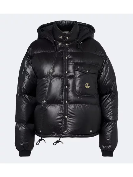 Péřová bunda Moncler s kapucí modrá