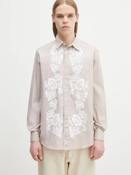 Košulja Aries Lace Overprinted Poplin Shirt relaxed s klasičnim ovratnikom bež