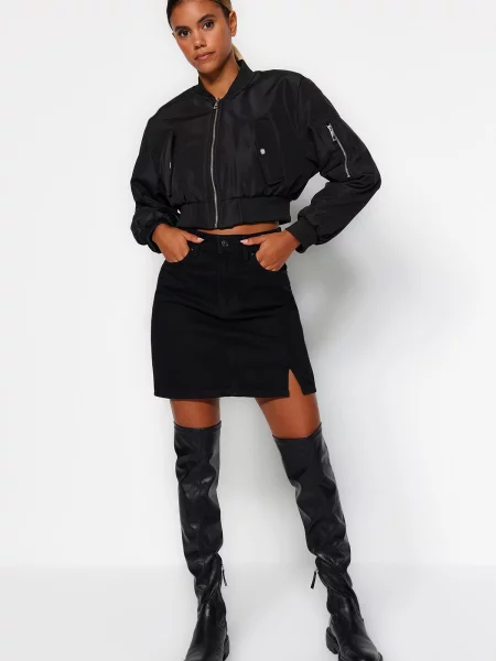 Spódnica jeansowa Trendyol z wysoką talią czarna