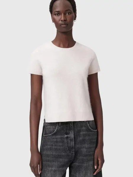 AllSaints tricou din cașmir REBEL TEE roz
