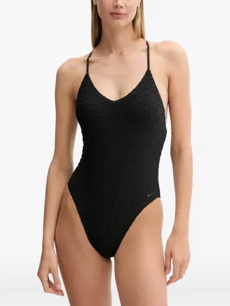 Cu centură slip de baie Nike din jacard cu dungi roz