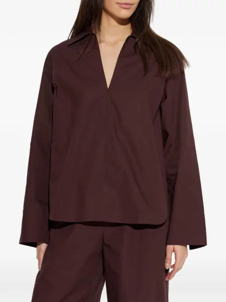 Bluză Samsøe Samsøe cu decolteu în V maro