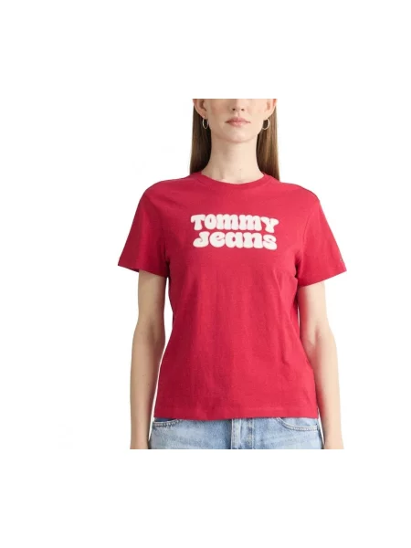 Majica Tommy Jeans s autogramom crvena