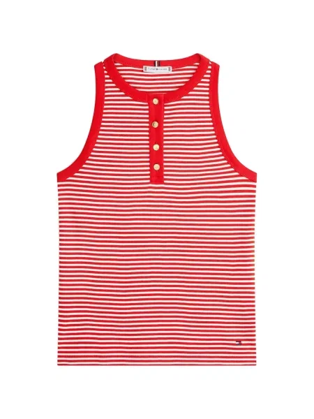Top Tommy Hilfiger cu guler henley roșu
