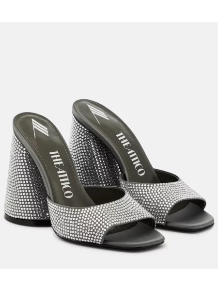 Papuci tip mules The Attico din piele de cristal gri