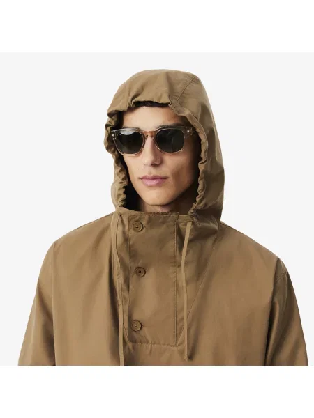 Lacoste Wodoodporna Kurtka Canvas Z Półsuwakiem Z Naszywką brązowa