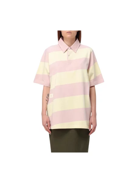Koszulka polo Burberry w paski z nadrukiem beżowa
