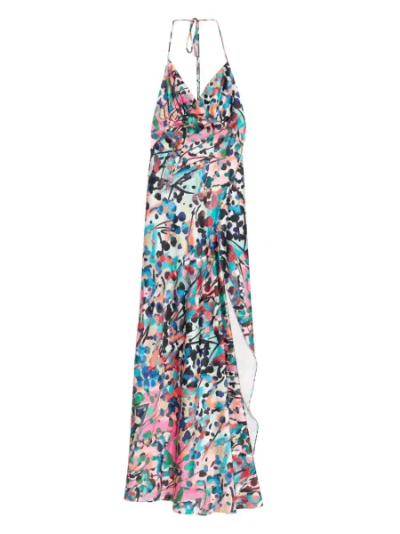 Rochie maxi Roserry cu imagine cu imprimeu abstract cu gât halter roz