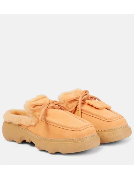 Papuci tip mules Burberry din piele de căprioară roz