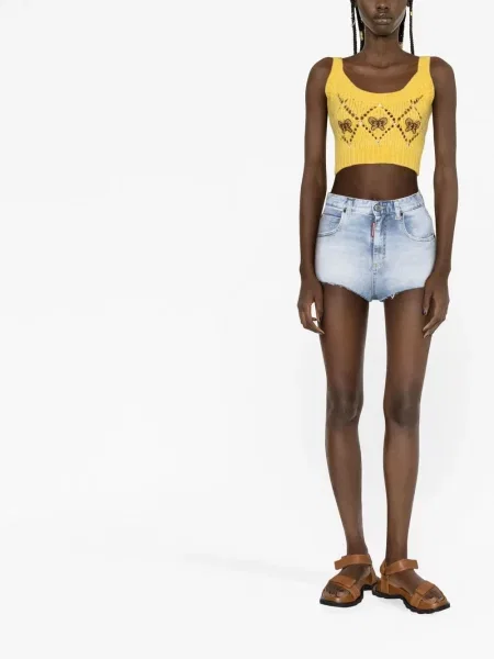 Džinsiniai šortai Dsquared2 aukštu liemeniu mėlyna