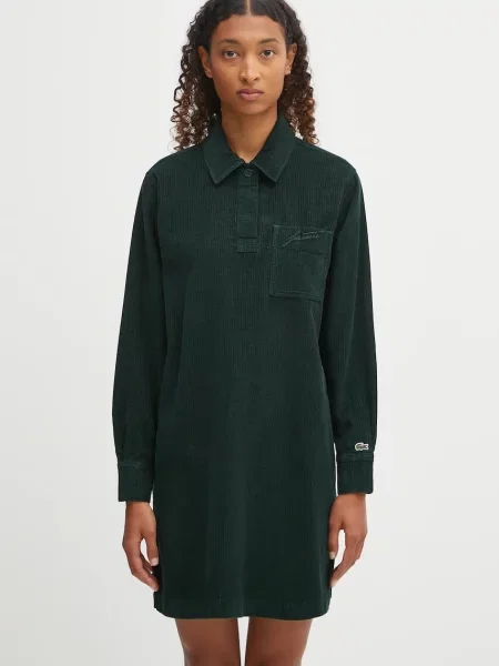 Lacoste sukienka sztruksowa mini oversize zielony