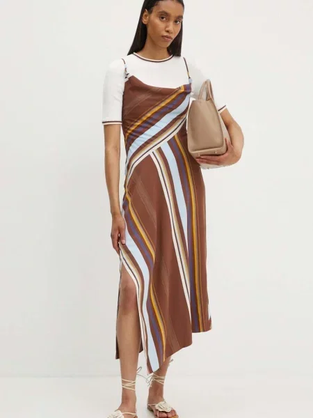 A.L.C. rochie Lauren midi evazati maro