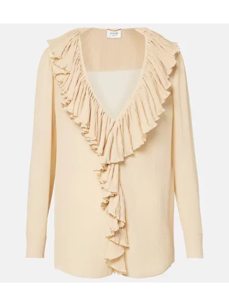 Bluză Saint Laurent de mătase cu volane alb