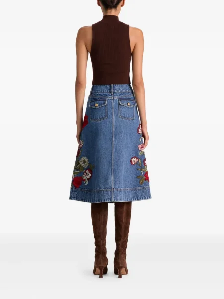 Дънкова пола Alice + Olivia на цветя синьо