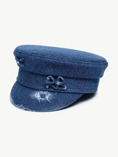 RUSLAN BAGINSKIY czapka damska jeansowa Distressed Denim Baker Boy Cap niebieska