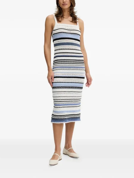 Rochie midi Oui cu dungi până la genunchi de costum alb