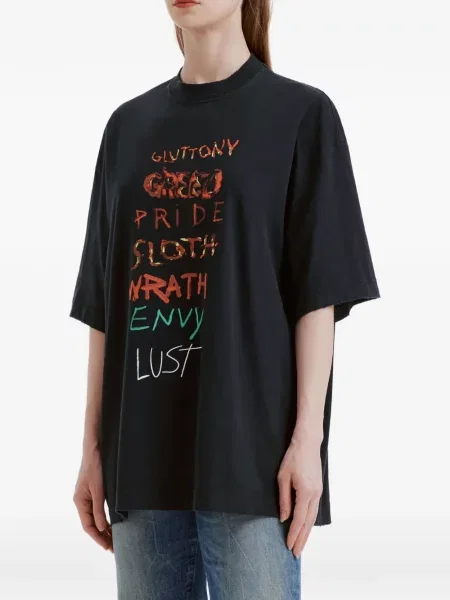 Тениска Vetements с протрити краища черно