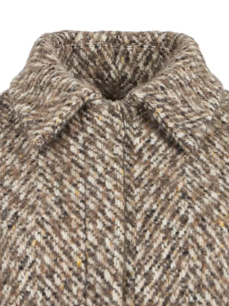 Geacă Kiton de lână cu model herringbone maro