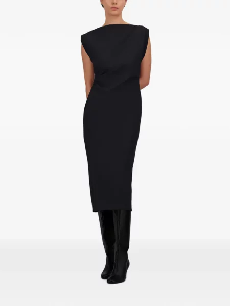Rochie midi Herno cu decolteu în V drapată negru