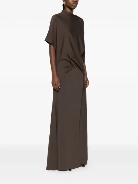Rochie maxi Ely Ely asimetrică drapată maro