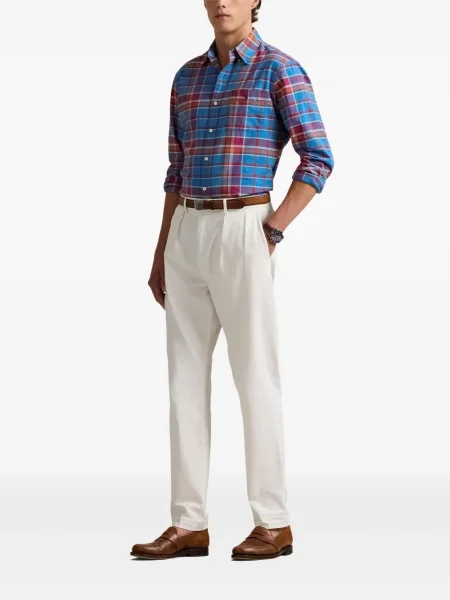 Slip de baie Polo Ralph Lauren cu broderie din piele de căprioară în carouri albastru