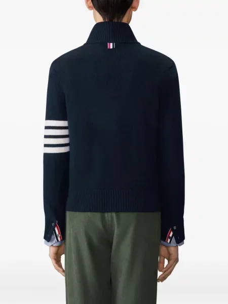 Pulover Thom Browne cu dungi de jumătate de fermoar albastru
