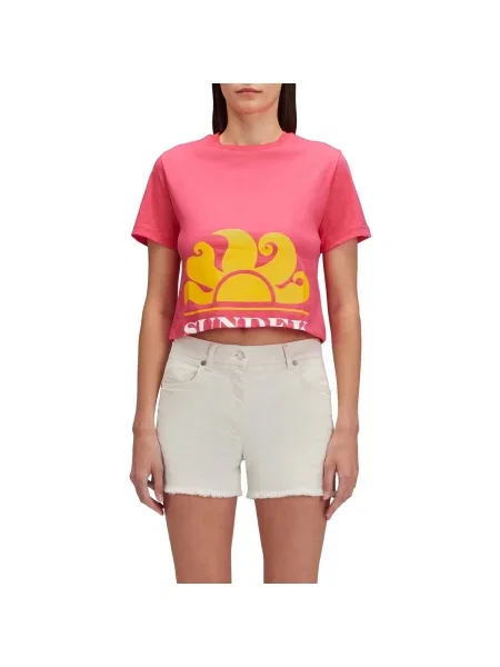 Tričko Sundek s potlačou orezané ružová